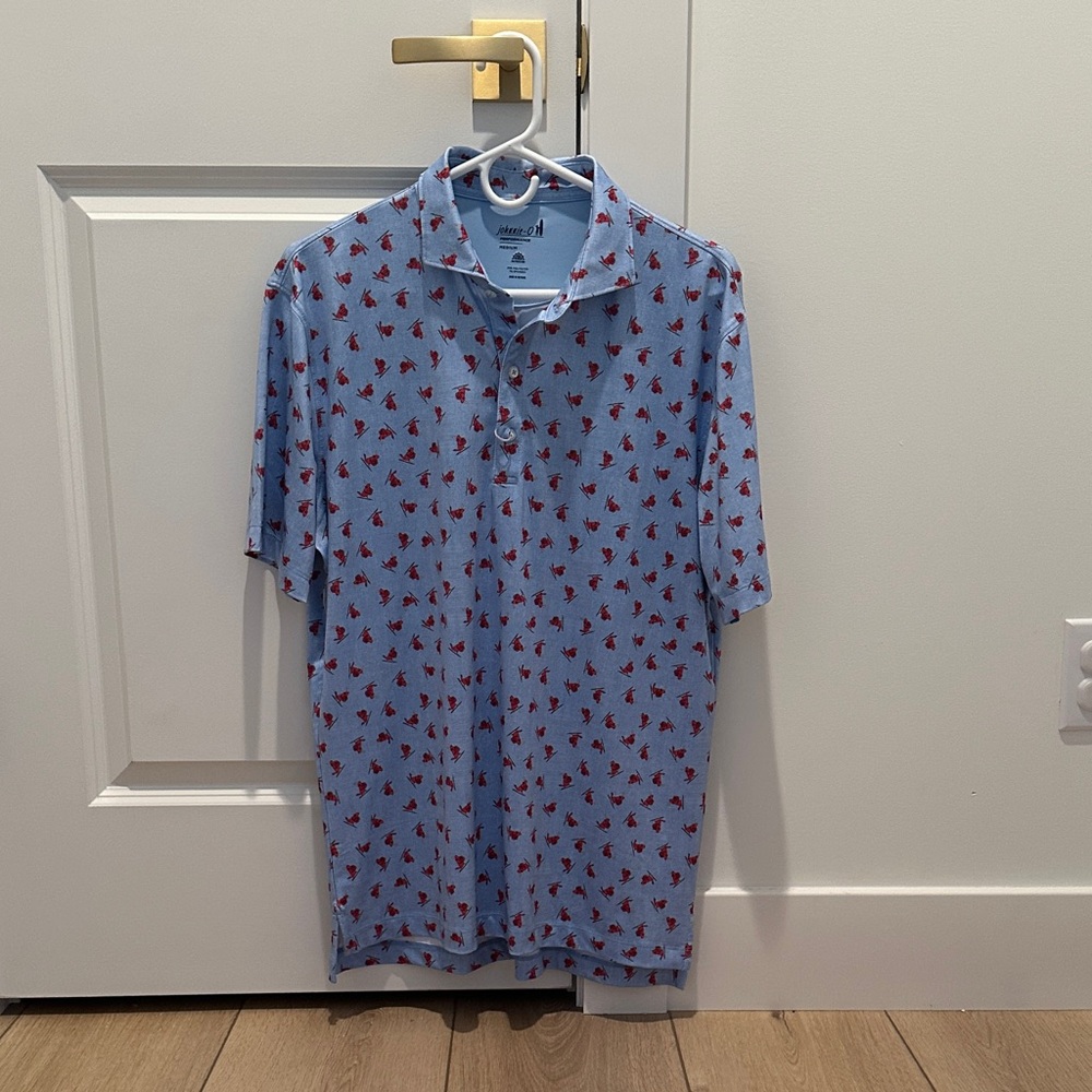 johnnie-O Light Blue Polo with Red Pattern